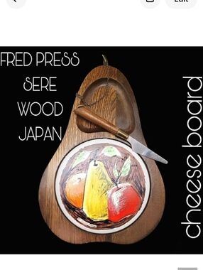 Vintage Fred Press Sere wood Japan cheese charcuterie board with knife